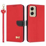 For Motorola Moto G Stylus 5G 2024 Metal Bow Leather Phone Case with Hand Strap(Red)
