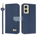For Motorola Moto G Stylus 5G 2024 Metal Bow Leather Phone Case with Hand Strap(Dark Blue)