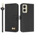 For Motorola Moto G Stylus 5G 2024 Metal Bow Leather Phone Case with Hand Strap(Black)