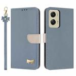 For Motorola Moto G Stylus 5G 2024 Metal Bow Leather Phone Case with Hand Strap(Light Blue)