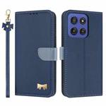 For Motorola Moto G Stylus 5G 2025 Metal Bow Leather Phone Case with Hand Strap(Dark Blue)