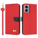For Motorola Moto G05 / E15 Metal Bow Leather Phone Case with Hand Strap(Red)
