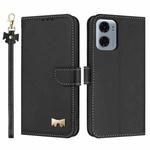 For Motorola Moto G05 / E15 Metal Bow Leather Phone Case with Hand Strap(Black)
