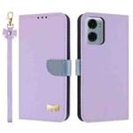 For Motorola Moto G05 / E15 Metal Bow Leather Phone Case with Hand Strap(Purple)