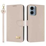 For Motorola Moto G05 / E15 Metal Bow Leather Phone Case with Hand Strap(Apricot)