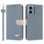 For Motorola Moto G05 / E15 Metal Bow Leather Phone Case with Hand Strap(Light Blue)