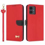 For Motorola Moto G14 4G / G64 JP Metal Bow Leather Phone Case with Hand Strap(Red)