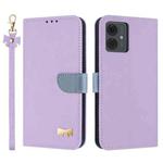 For Motorola Moto G14 4G / G64 JP Metal Bow Leather Phone Case with Hand Strap(Purple)
