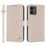 For Motorola Moto G14 4G / G64 JP Metal Bow Leather Phone Case with Hand Strap(Apricot)