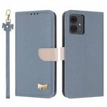 For Motorola Moto G14 4G / G64 JP Metal Bow Leather Phone Case with Hand Strap(Light Blue)