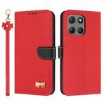 For Motorola Moto G15 / G15 Power Metal Bow Leather Phone Case with Hand Strap(Red)
