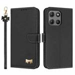 For Motorola Moto G15 / G15 Power Metal Bow Leather Phone Case with Hand Strap(Black)