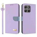 For Motorola Moto G15 / G15 Power Metal Bow Leather Phone Case with Hand Strap(Purple)