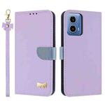 For Motorola Moto G34 Global / G45 Metal Bow Leather Phone Case with Hand Strap(Purple)
