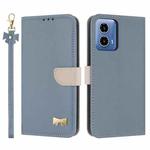 For Motorola Moto G34 Global / G45 Metal Bow Leather Phone Case with Hand Strap(Light Blue)