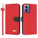 For Motorola Moto G35 Metal Bow Leather Phone Case with Hand Strap(Red)