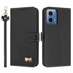 For Motorola Moto G35 Metal Bow Leather Phone Case with Hand Strap(Black)