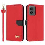 For Motorola Moto G55 Metal Bow Leather Phone Case with Hand Strap(Red)