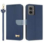 For Motorola Moto G55 Metal Bow Leather Phone Case with Hand Strap(Dark Blue)
