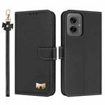 For Motorola Moto G55 Metal Bow Leather Phone Case with Hand Strap(Black)
