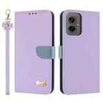 For Motorola Moto G55 Metal Bow Leather Phone Case with Hand Strap(Purple)
