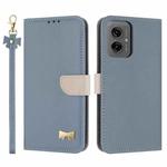 For Motorola Moto G55 Metal Bow Leather Phone Case with Hand Strap(Light Blue)