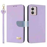 For Motorola Moto G73 5G Metal Bow Leather Phone Case with Hand Strap(Purple)