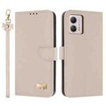 For Motorola Moto G73 5G Metal Bow Leather Phone Case with Hand Strap(Apricot)