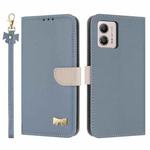 For Motorola Moto G73 5G Metal Bow Leather Phone Case with Hand Strap(Light Blue)