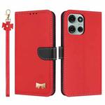 For Motorola Moto G75 5G Metal Bow Leather Phone Case with Hand Strap(Red)