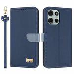 For Motorola Moto G75 5G Metal Bow Leather Phone Case with Hand Strap(Dark Blue)