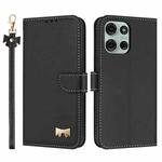 For Motorola Moto G75 5G Metal Bow Leather Phone Case with Hand Strap(Black)
