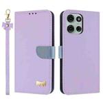 For Motorola Moto G75 5G Metal Bow Leather Phone Case with Hand Strap(Purple)