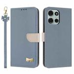 For Motorola Moto G75 5G Metal Bow Leather Phone Case with Hand Strap(Light Blue)