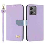 For Motorola Moto G84 5G Metal Bow Leather Phone Case with Hand Strap(Purple)