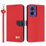 For Motorola Moto G85 5G Metal Bow Leather Phone Case with Hand Strap(Red)