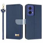 For Motorola Moto G85 5G Metal Bow Leather Phone Case with Hand Strap(Dark Blue)