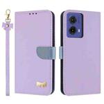 For Motorola Moto G85 5G Metal Bow Leather Phone Case with Hand Strap(Purple)