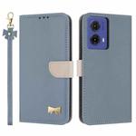 For Motorola Moto G85 5G Metal Bow Leather Phone Case with Hand Strap(Light Blue)