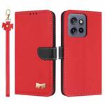 For Motorola Moto G56 5G Metal Bow Leather Phone Case with Hand Strap(Red)