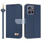 For Motorola Moto G56 5G Metal Bow Leather Phone Case with Hand Strap(Dark Blue)