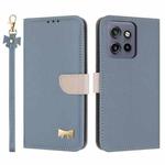 For Motorola Moto G86 5G Metal Bow Leather Phone Case with Hand Strap(Light Blue)