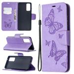 For Samsung Galaxy S20 FE 5G / S20 Lite Embossing Two Butterflies Pattern Horizontal Flip PU Leather Case with Holder & Card Slot & Wallet & Lanyard(Purple)