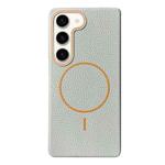 For Samsung Galaxy S22 5G Thin Circle MagSafe Litchi Grain TPU Phone Case(Grey Orange)