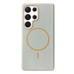 For Samsung Galaxy S22 Ultra 5G Thin Circle MagSafe Litchi Grain TPU Phone Case(Grey Orange)