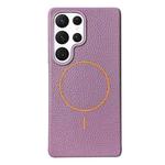 For Samsung Galaxy S22 Ultra 5G Thin Circle MagSafe Litchi Grain TPU Phone Case(Purple Orange)