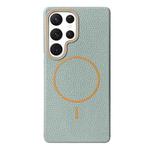 For Samsung Galaxy S22 Ultra 5G Thin Circle MagSafe Litchi Grain TPU Phone Case(Blue Orange)