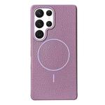 For Samsung Galaxy S22 Ultra 5G Thin Circle MagSafe Litchi Grain TPU Phone Case(Sunset Purple)