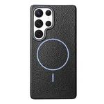 For Samsung Galaxy S22 Ultra 5G Thin Circle MagSafe Litchi Grain TPU Phone Case(Black Purple)