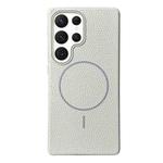For Samsung Galaxy S22 Ultra 5G Thin Circle MagSafe Litchi Grain TPU Phone Case(White Grey)